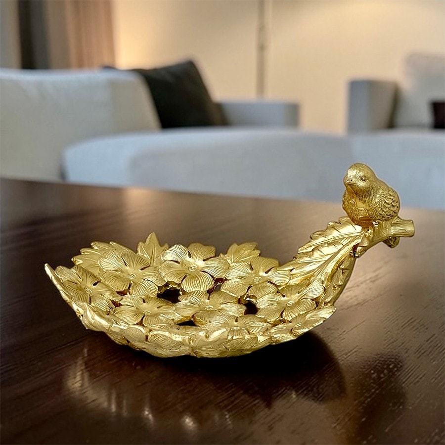 トレイ バード 花 小鳥 ゴールド