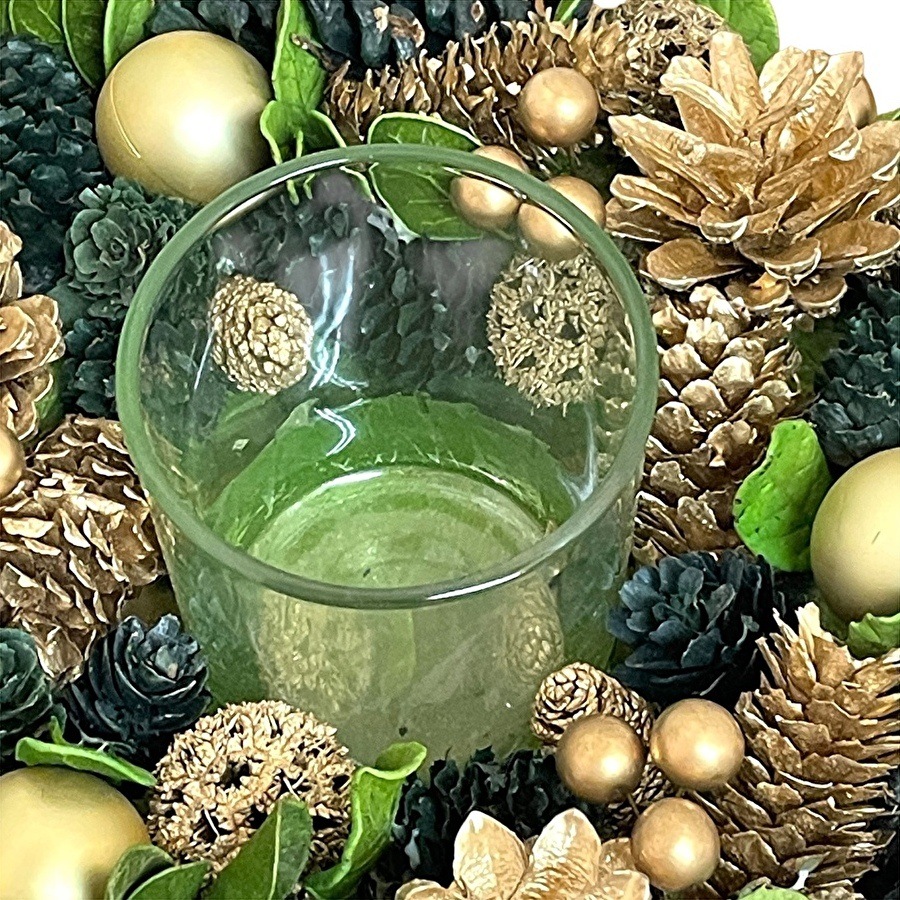 クリスマス キャンドルホルダー リース型 ゴールド