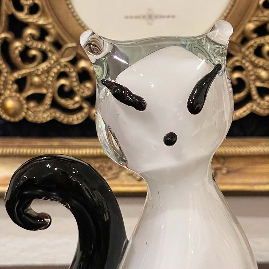 ガラス ネコ 置物  高さ17.5cm 猫