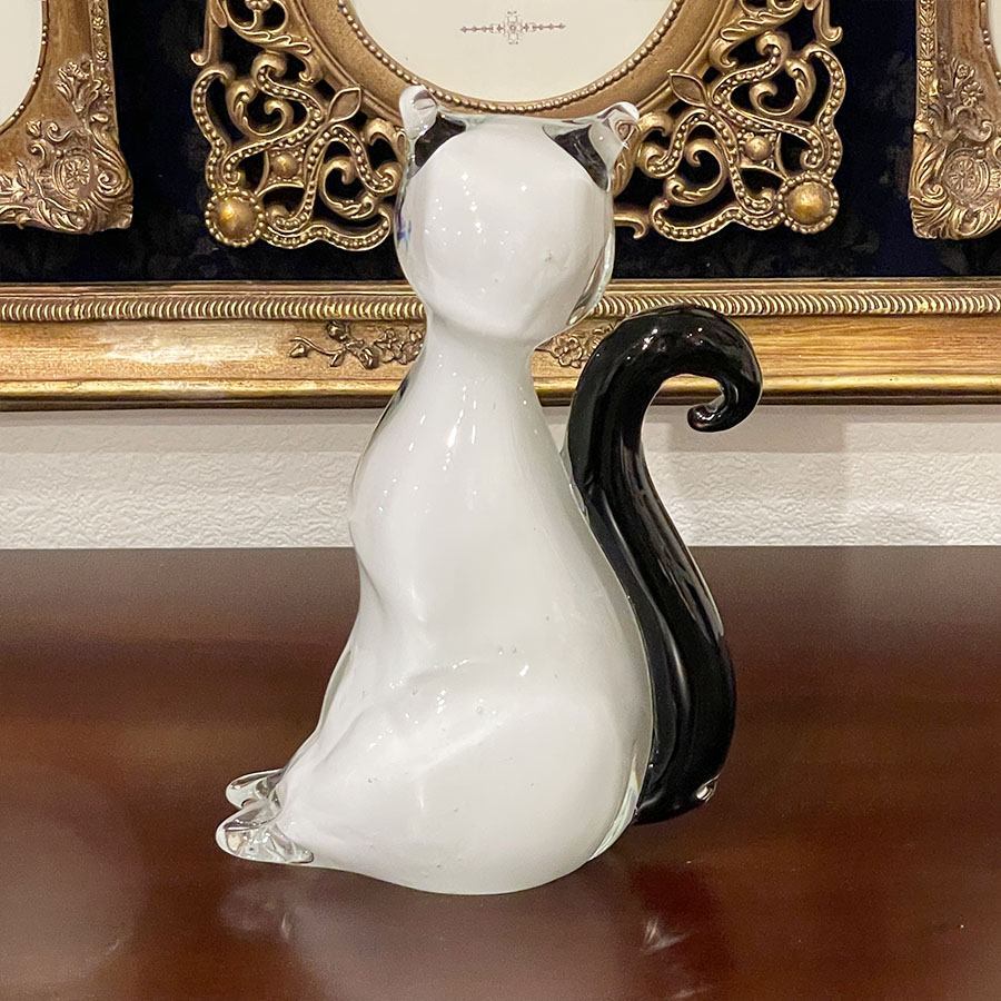 ガラス ネコ 置物  高さ17.5cm 猫