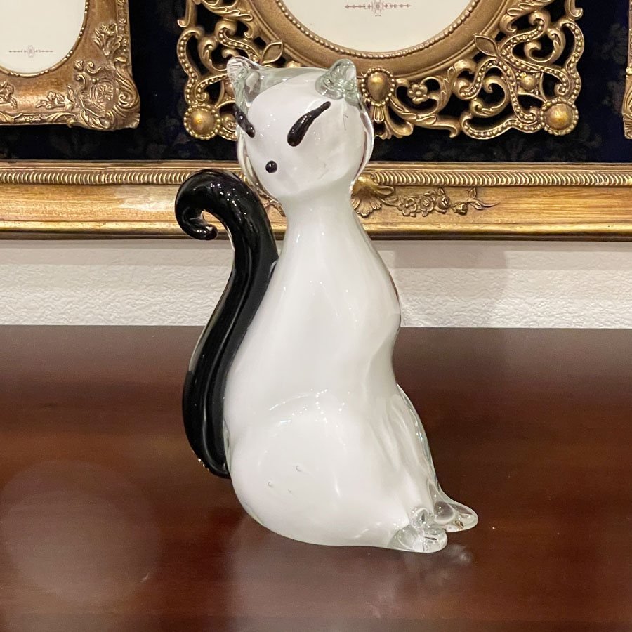 ガラス ネコ 置物  高さ17.5cm 猫