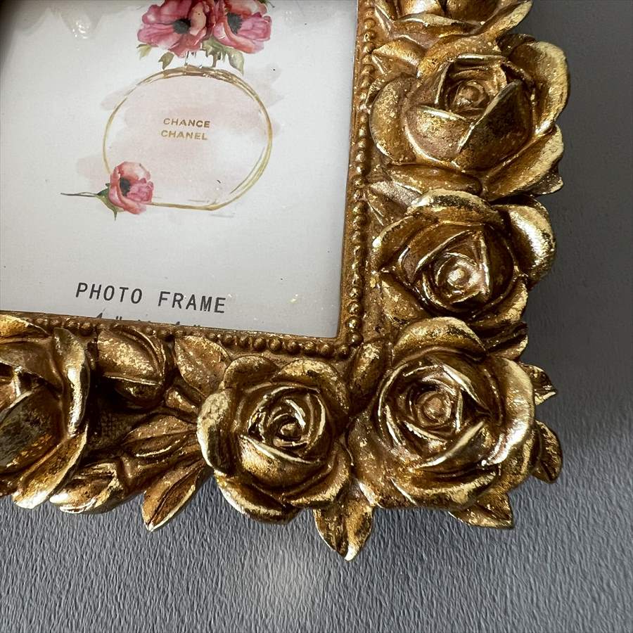 写真立て ローズ  正方形 ゴールドフォトフレーム