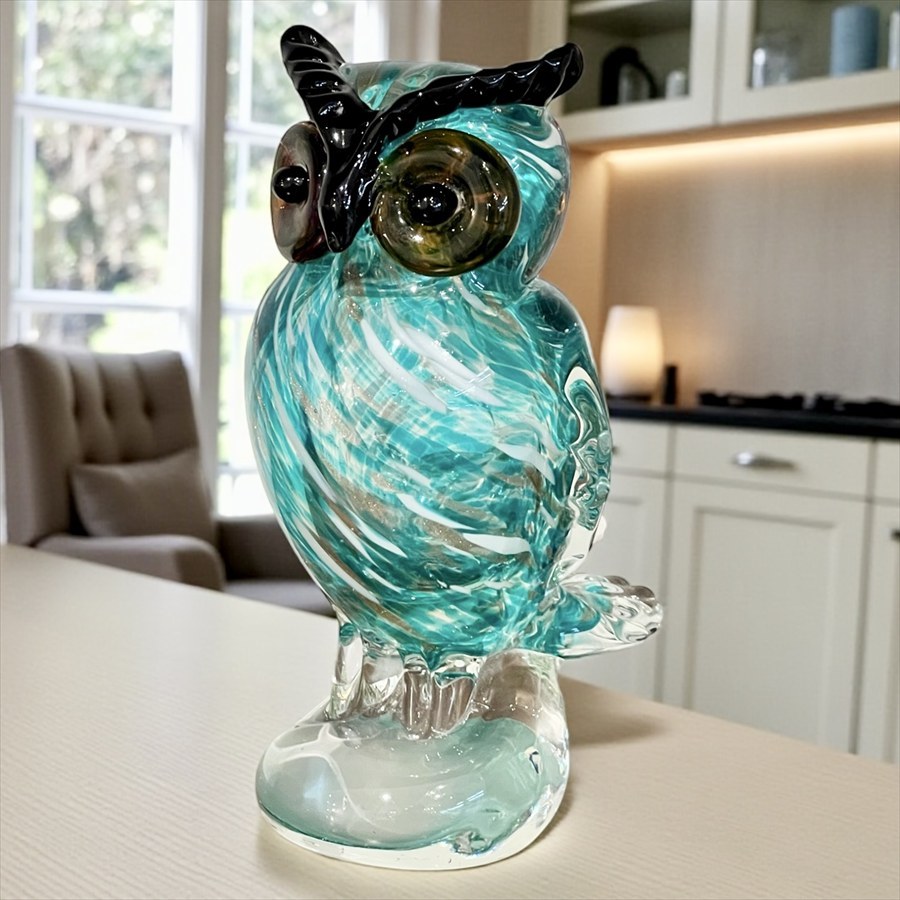 ガラス フクロウ 置物 高さ18.5cm