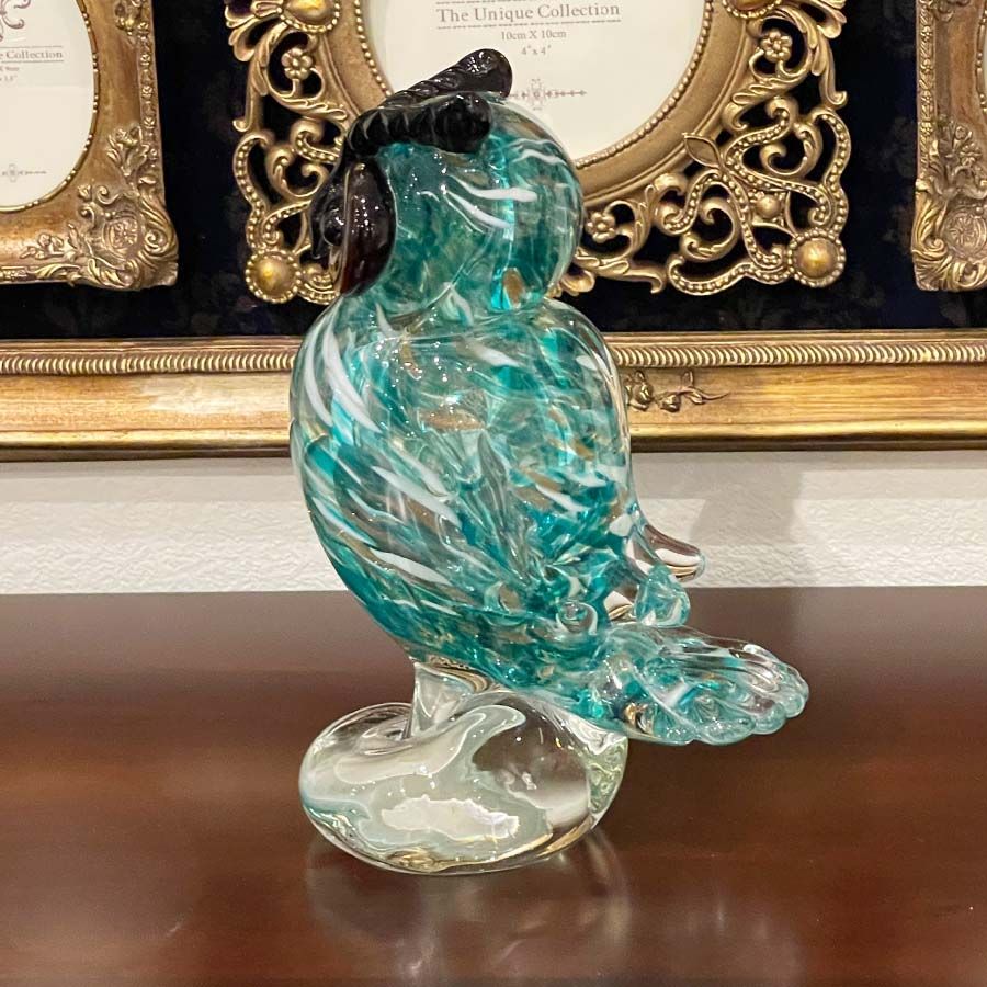 ガラス フクロウ 置物 高さ18.5cm