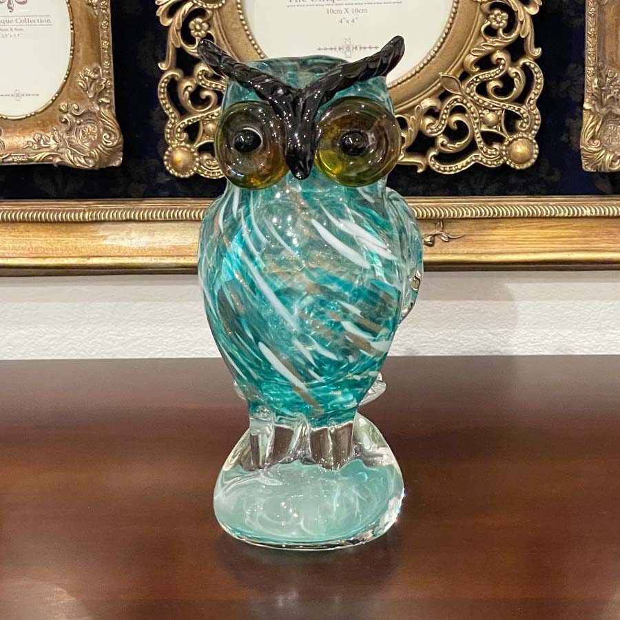 ガラス フクロウ 置物 高さ18.5cm