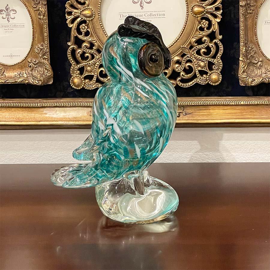 ガラス フクロウ 置物 高さ18.5cm