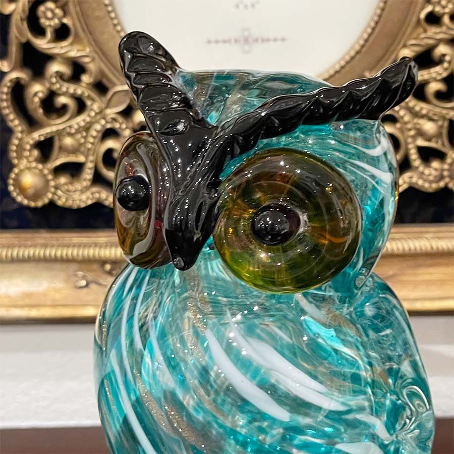 ガラス フクロウ 置物 高さ18.5cm