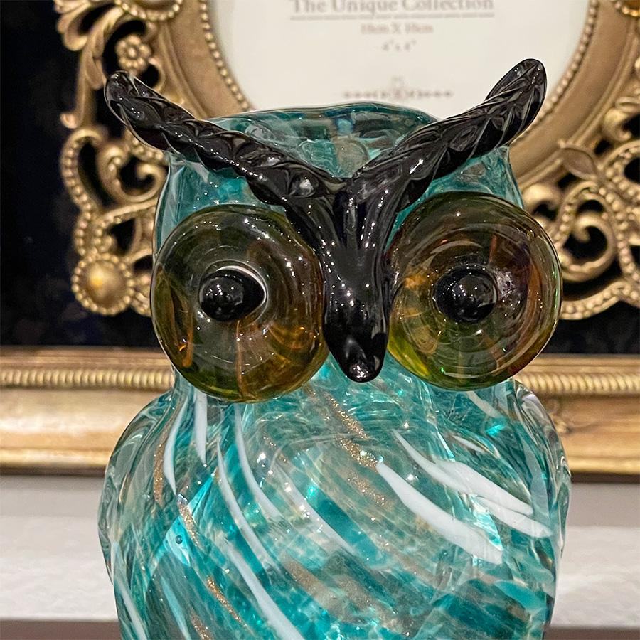 ガラス フクロウ 置物 高さ18.5cm