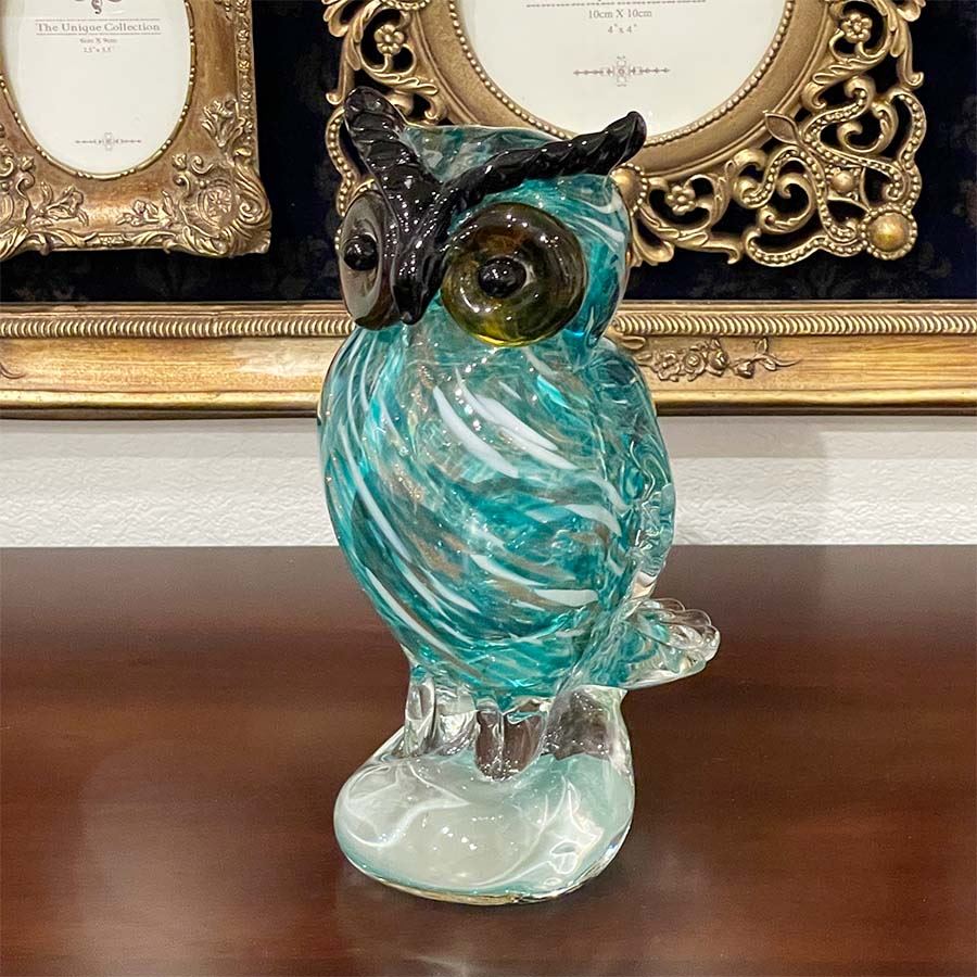 ガラス フクロウ 置物 高さ18.5cm
