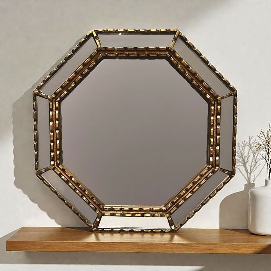 八角ミラー 壁掛け オクト ウォールデコ 鏡 おしゃれ ロココ アンティーク調 輸入家具 ミラー