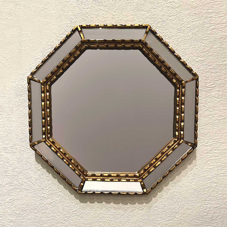 八角ミラー 壁掛け オクト ウォールデコ 鏡 おしゃれ ロココ アンティーク調 輸入家具 ミラー