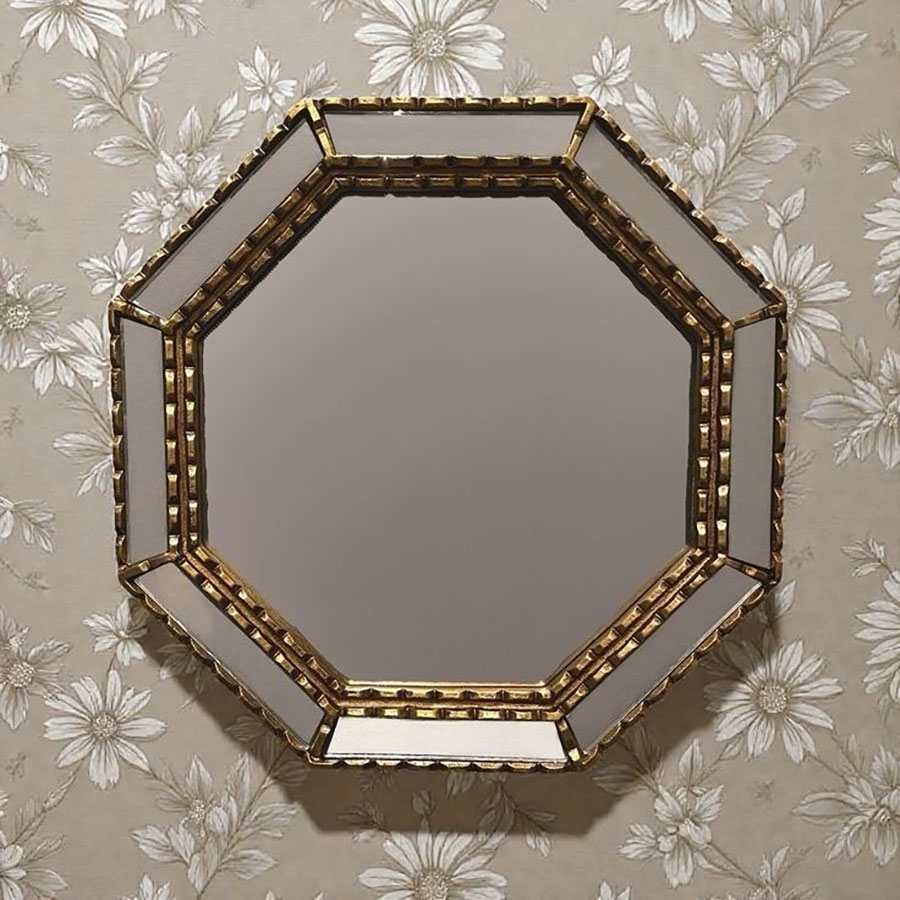 八角ミラー 壁掛け オクト ウォールデコ 鏡 おしゃれ ロココ アンティーク調 輸入家具 ミラー