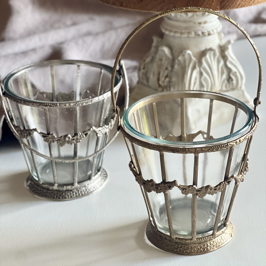 ガラスバスケット 真鍮×ガラス ゴールド シルバー 