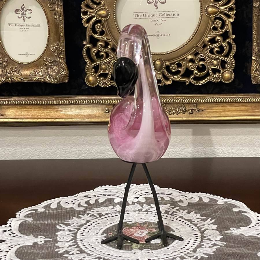 ガラス フラミンゴ 置物  高さ20cm