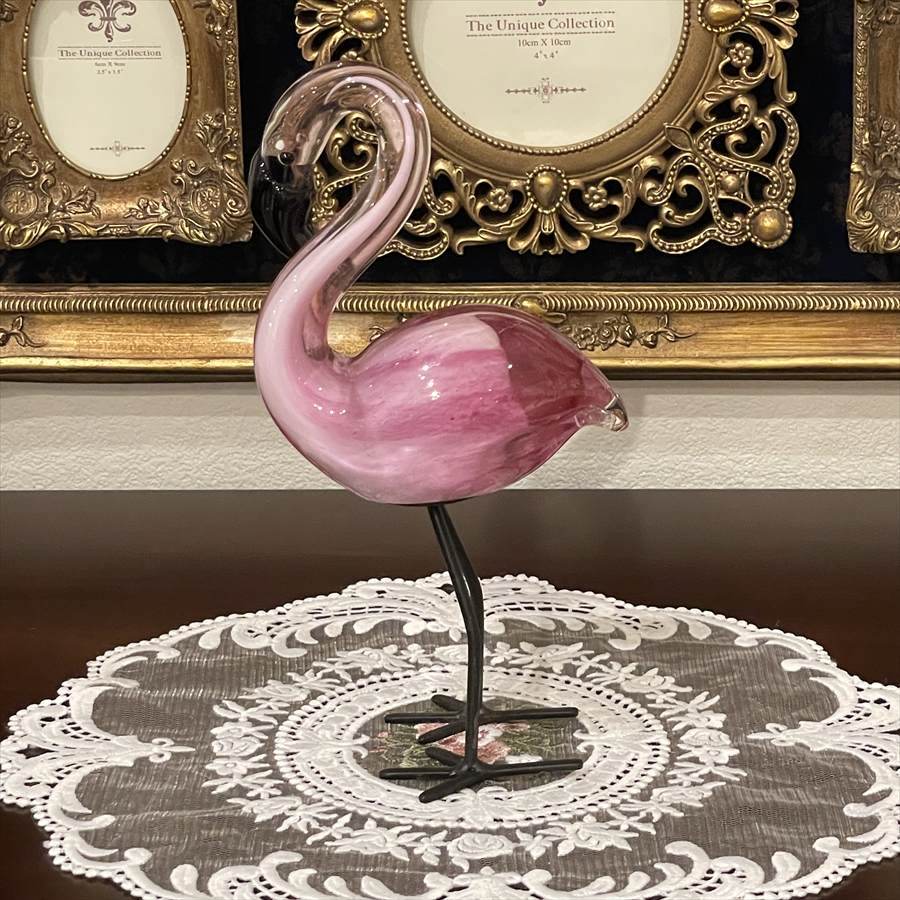 ガラス フラミンゴ 置物  高さ20cm