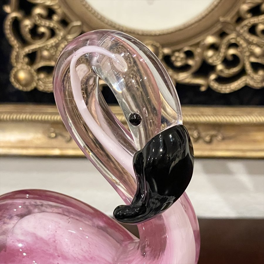 ガラス フラミンゴ 置物  高さ20cm