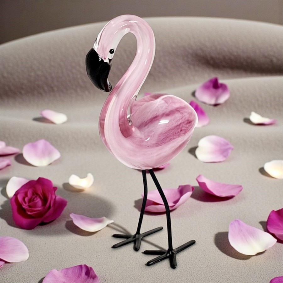 ガラス フラミンゴ 置物  高さ20cm