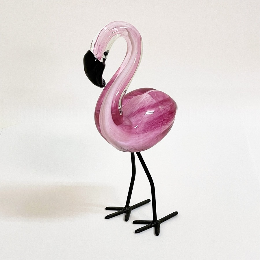 ガラス フラミンゴ 置物  高さ20cm