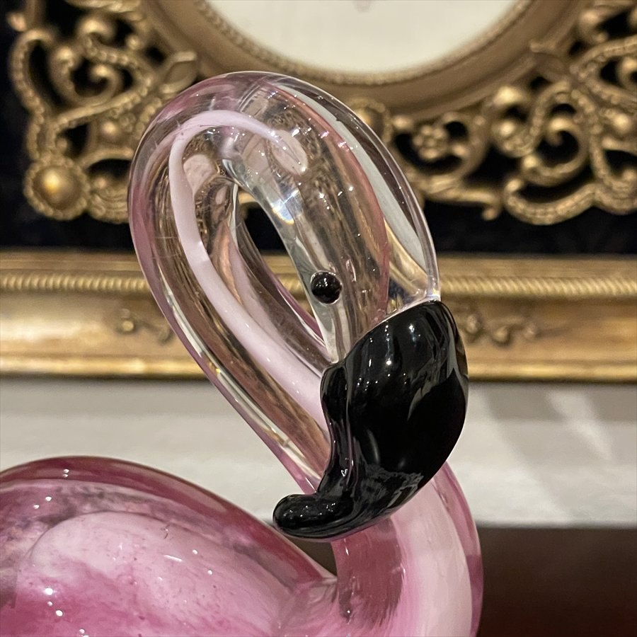 ガラス フラミンゴ 置物  高さ20cm