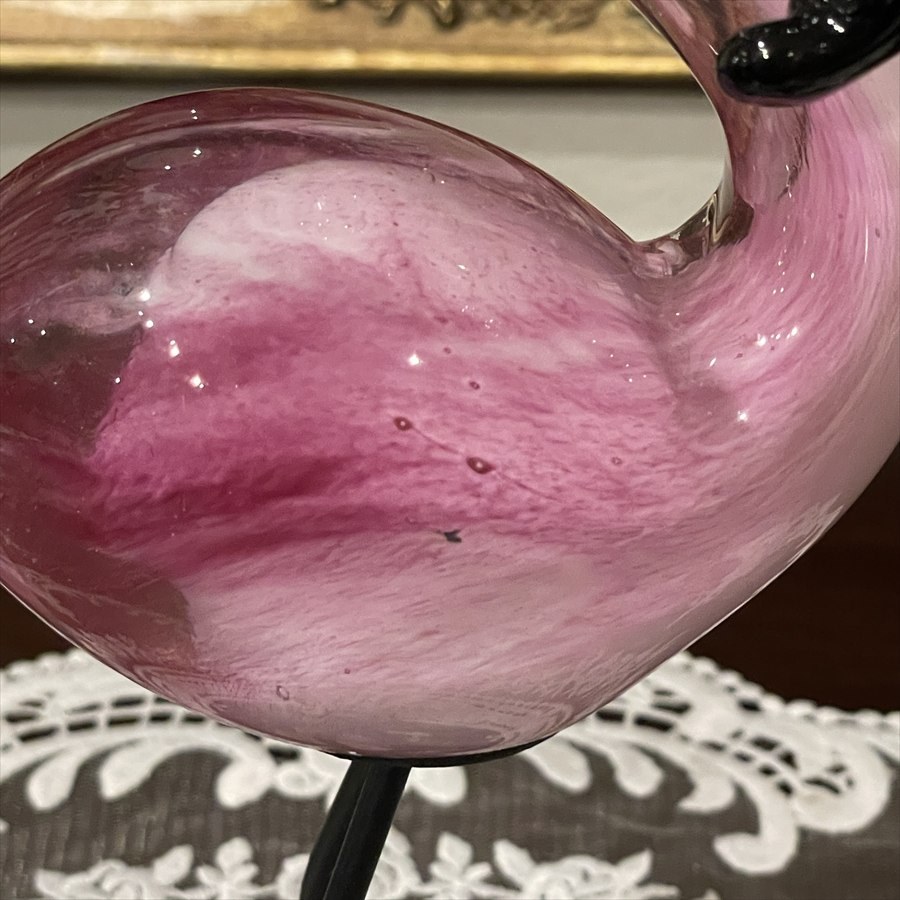 ガラス フラミンゴ 置物  高さ20cm