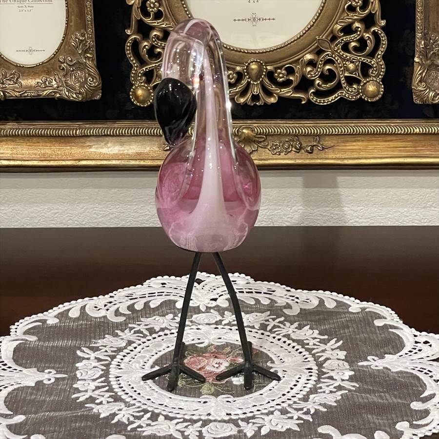 ガラス フラミンゴ 置物  高さ20cm