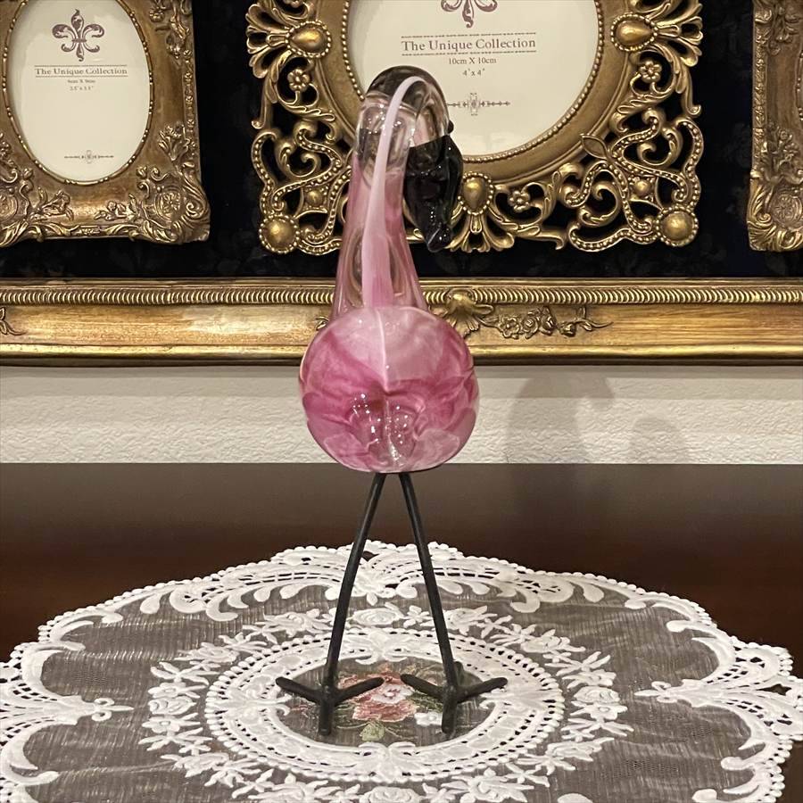 ガラス フラミンゴ 置物  高さ20cm
