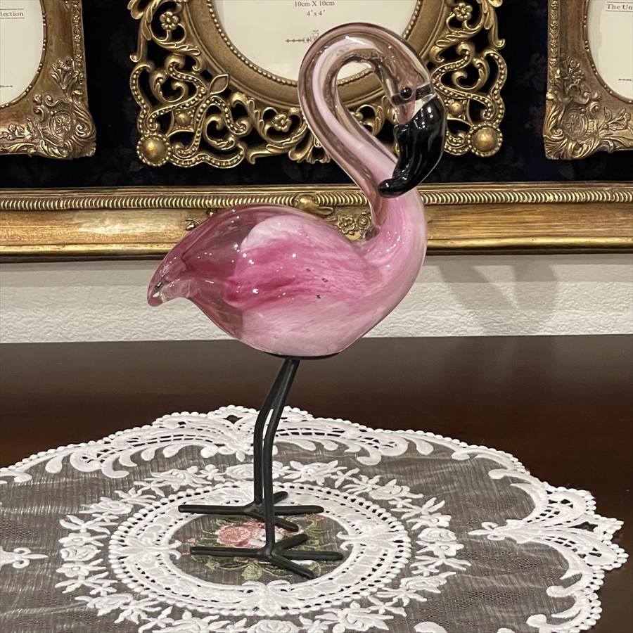 ガラス フラミンゴ 置物  高さ20cm