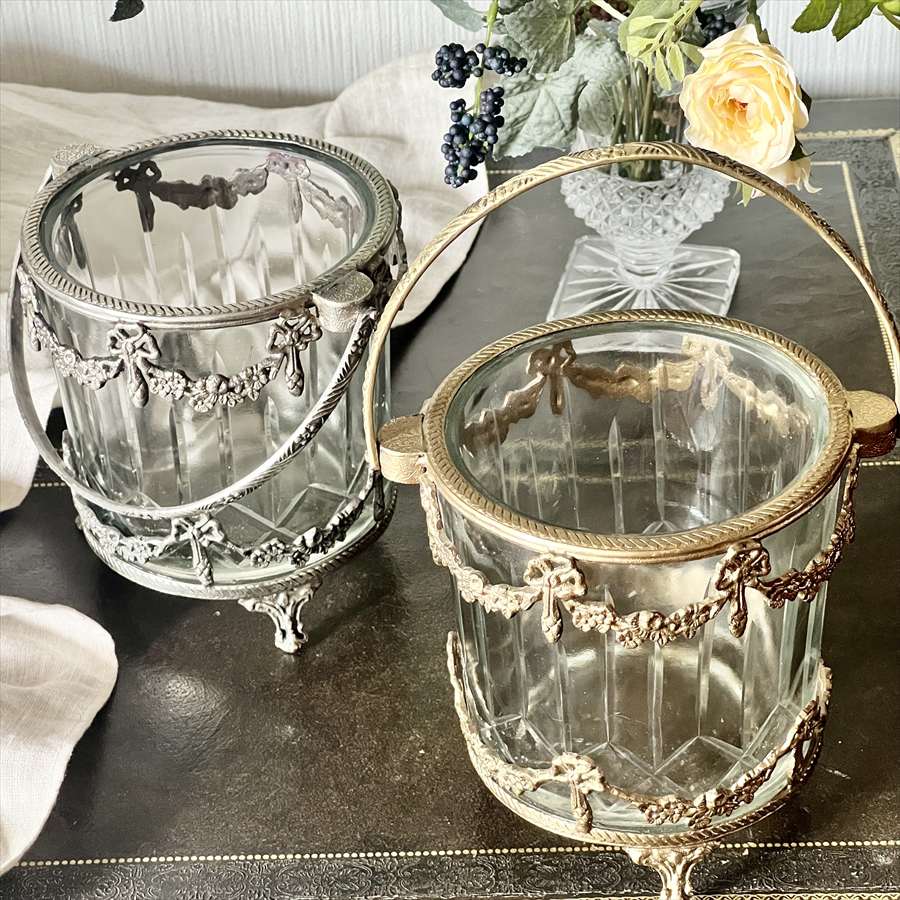 ガラスバスケット 真鍮×ガラス ゴールド シルバー