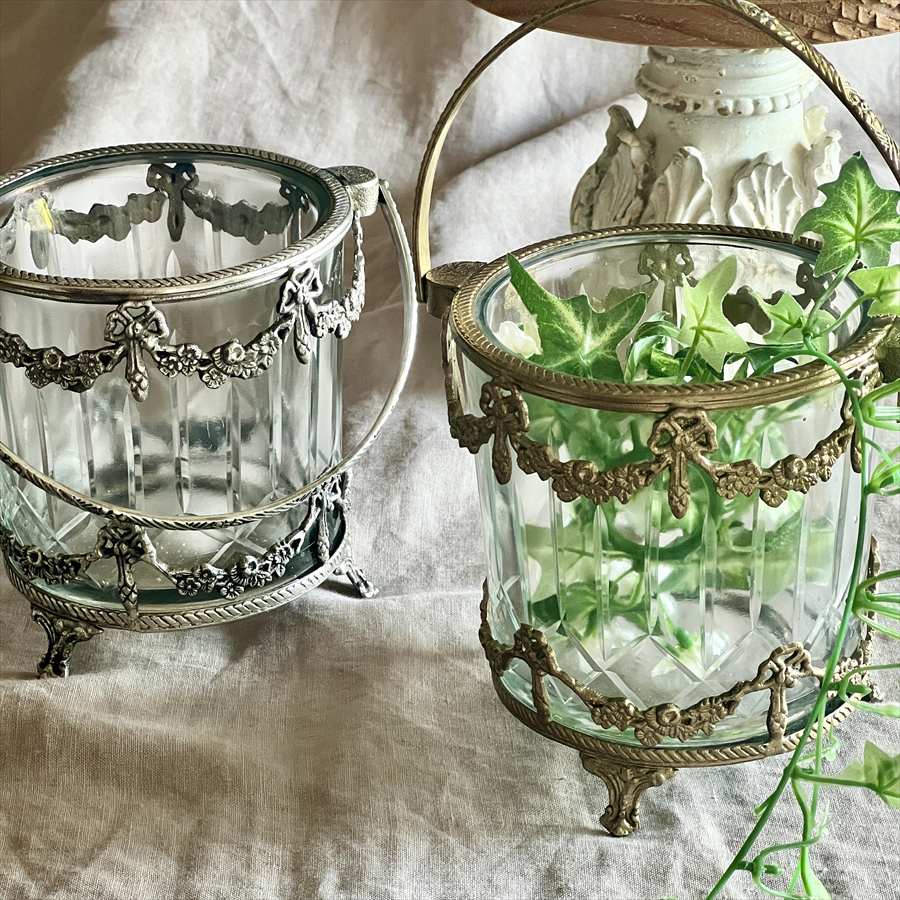 ガラスバスケット 真鍮×ガラス ゴールド シルバー