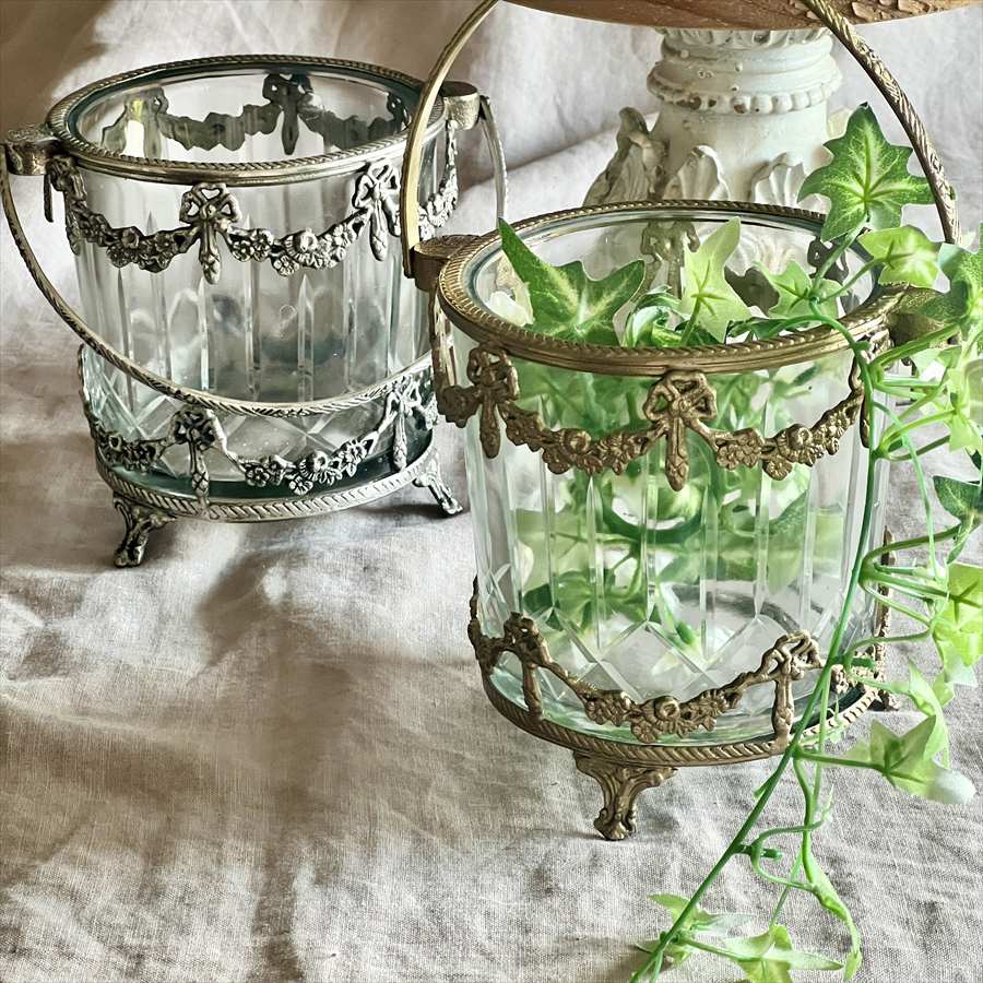 ガラスバスケット 真鍮×ガラス ゴールド シルバー