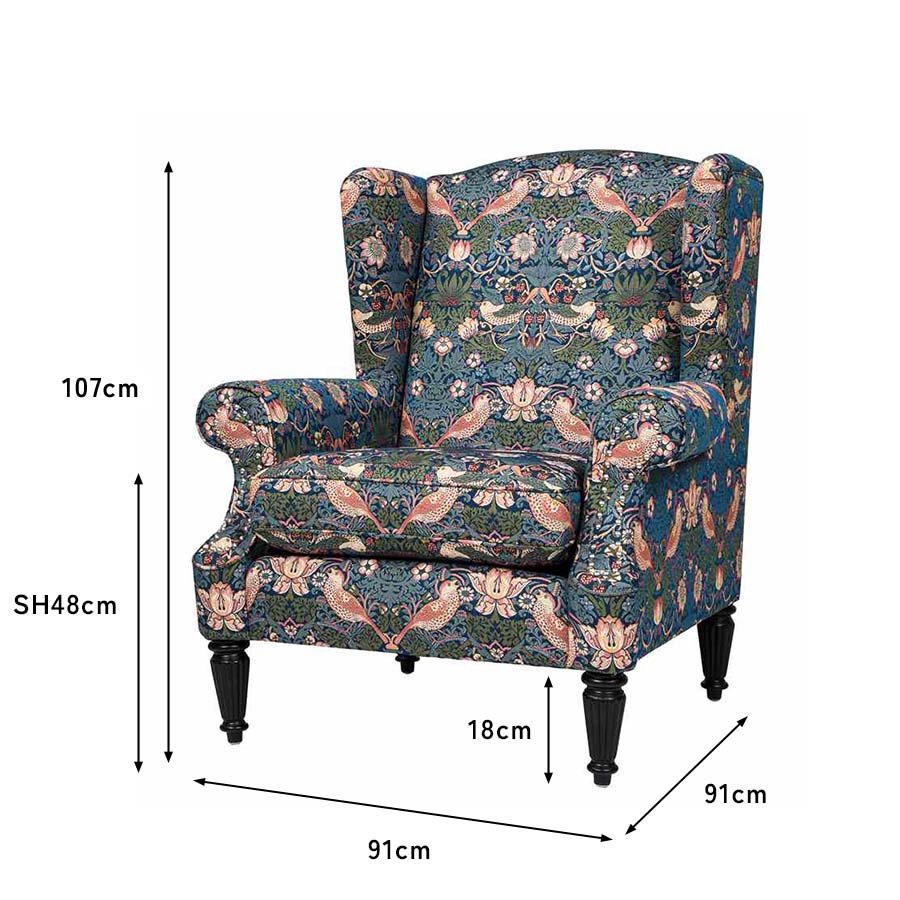 ジェニファーテイラー ウィングバック アームチェア 1人掛け Strawberry Thief VI02 いちご泥棒 Jennifer Taylor 36029AC-VI02