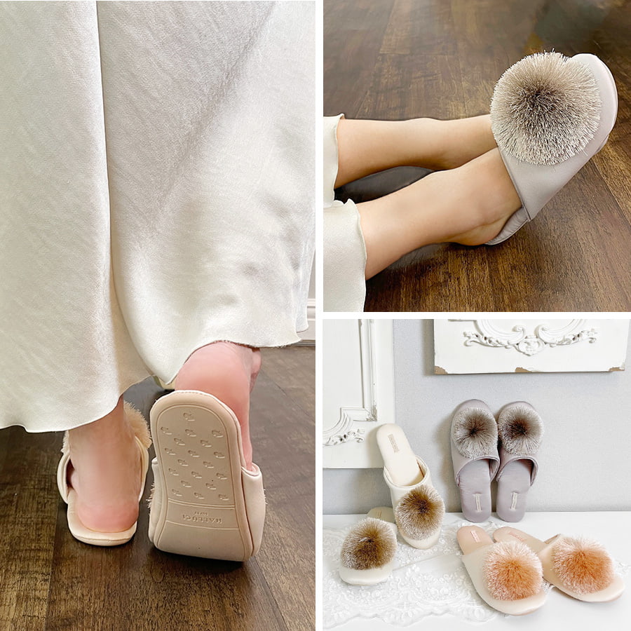 3色展開 MLサイズ対応 ポンポン スリッパ