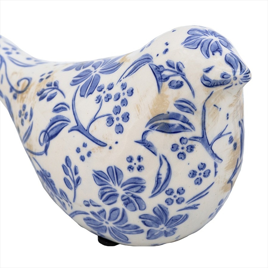 ブルーフラワー バードオブジェ 2点セット