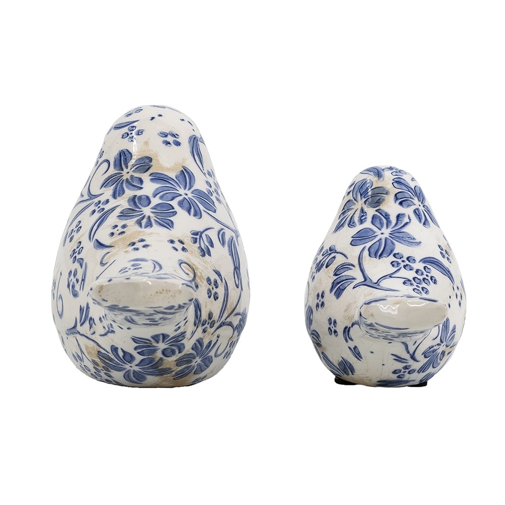 ブルーフラワー バードオブジェ 2点セット