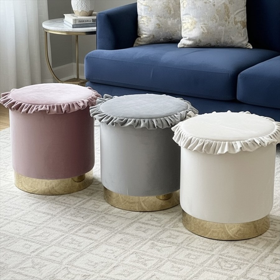 フリルラウンドスツール プリンセスインテリア 3色展開