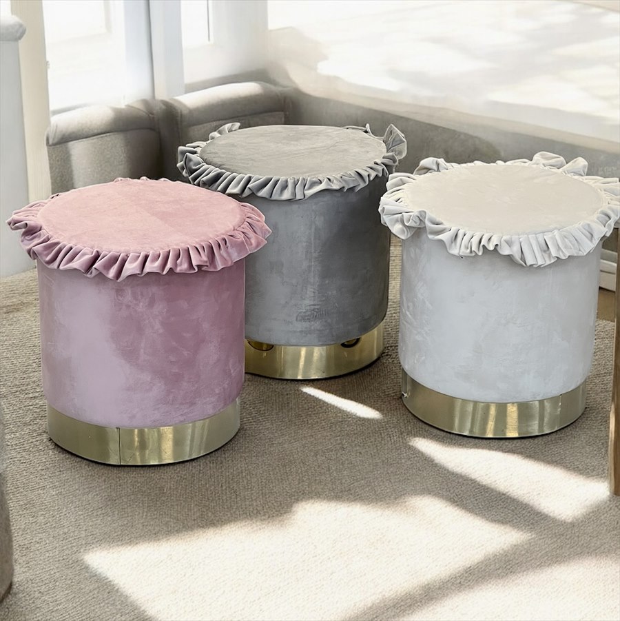 フリルラウンドスツール プリンセスインテリア 3色展開