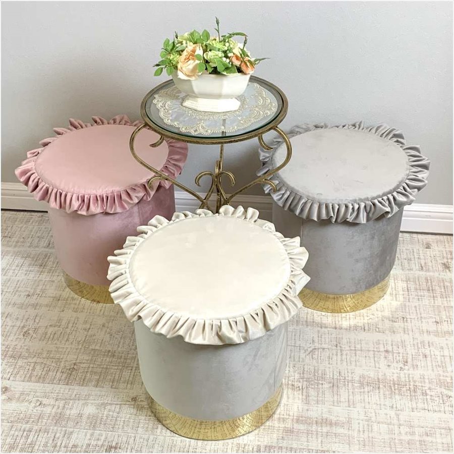 フリルラウンドスツール プリンセスインテリア 3色展開