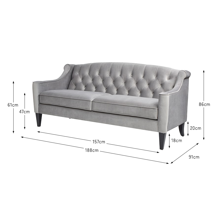 ジェニファーテイラー 3人掛け ソファ KEN 幅188cm ベロア グレー 36031SF-865