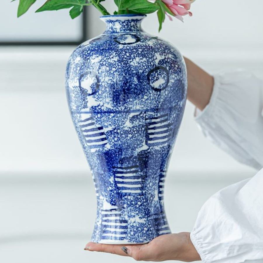 シノワズリ ピッチャー 花瓶 フラワースタンド ブルー＆ホワイト 陶器 即日発送