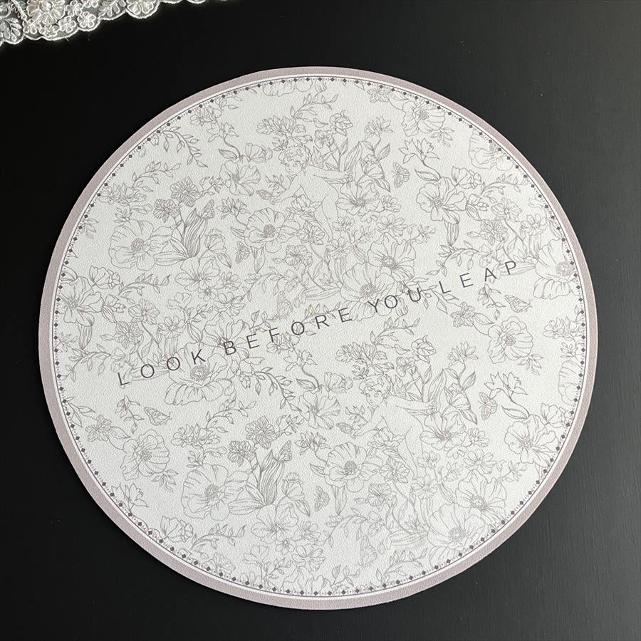 ランチョンマット 花柄 グレー 直径35.5cm