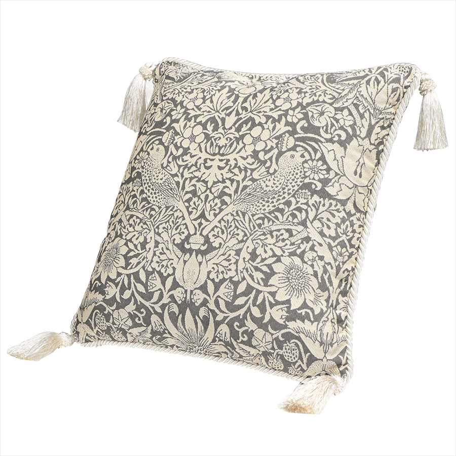 【正規品販売店】ジェニファーテイラー クッション 45×45cm イチゴ泥棒 グレー 大柄 おしゃれ いちご泥棒 ロココ調 アンティーク調 ファブリック雑貨