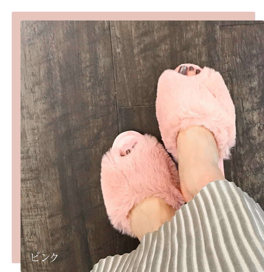 3色展開 2サイズ ファースリッパ 4cmヒール