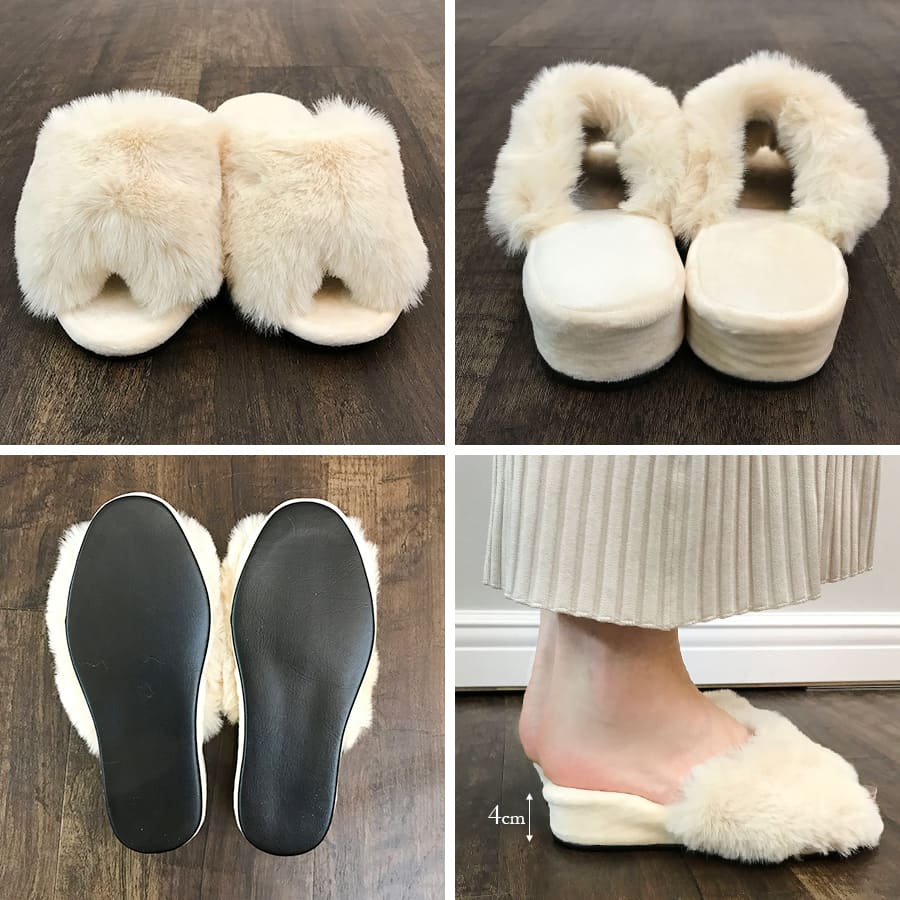 3色展開 2サイズ ファースリッパ 4cmヒール