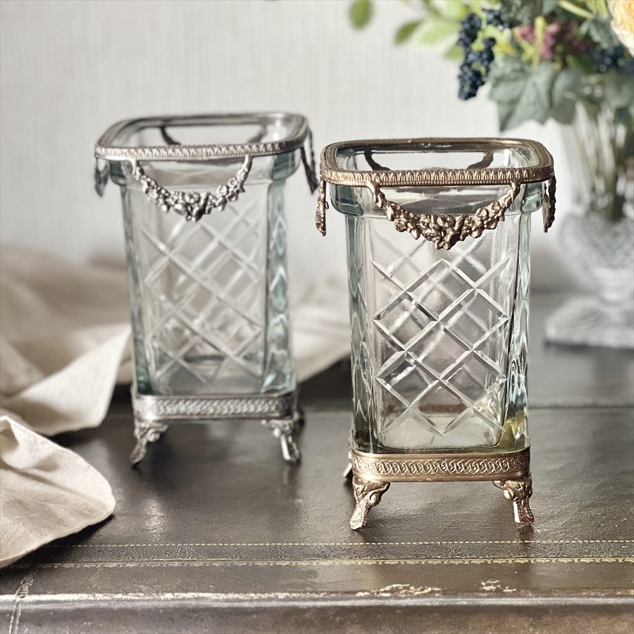 【半額セール】ガラス花瓶 ガラス 真鍮 ゴールド シルバー