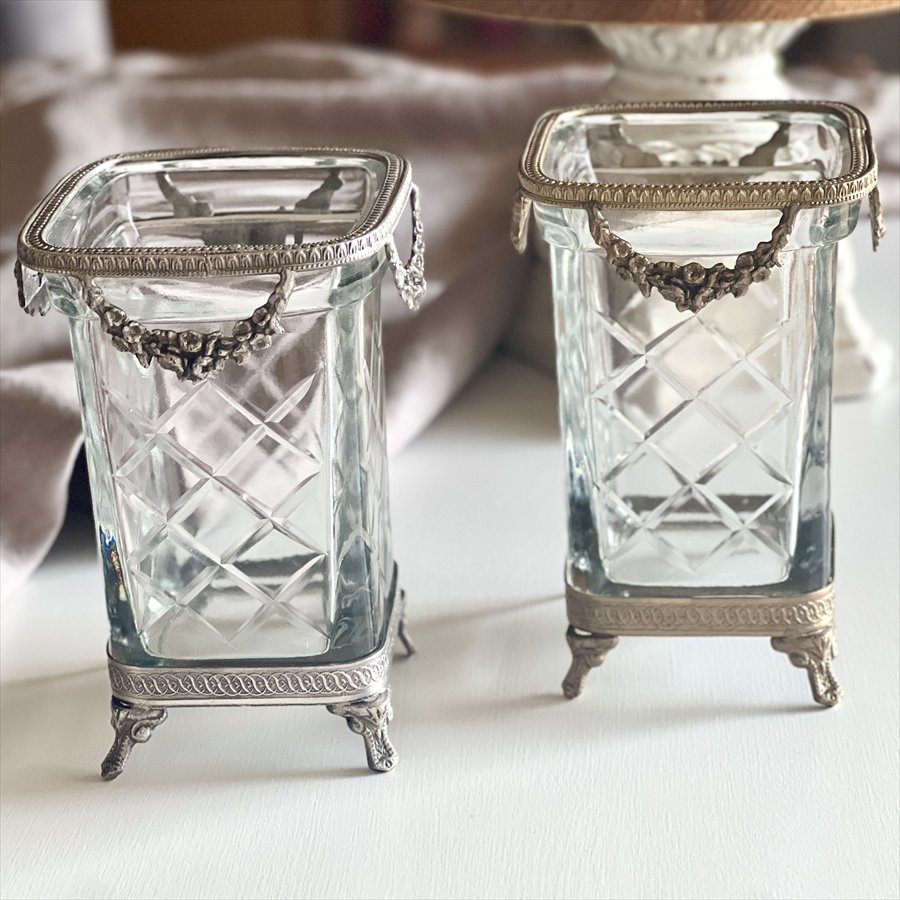 【半額セール】ガラス花瓶 ガラス 真鍮 ゴールド シルバー