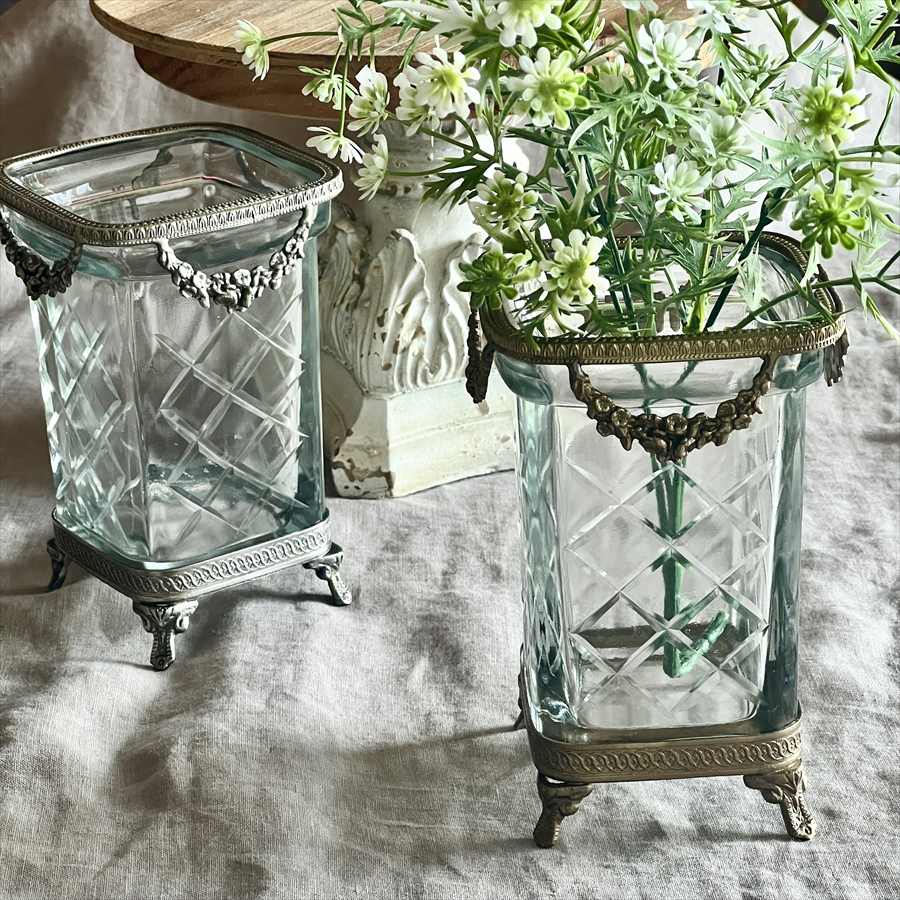 【半額セール】ガラス花瓶 ガラス 真鍮 ゴールド シルバー