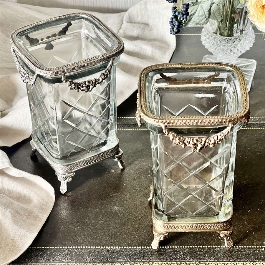 【半額セール】ガラス花瓶 ガラス 真鍮 ゴールド シルバー