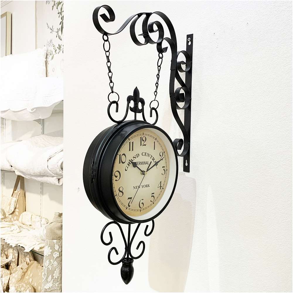 クラシック ステーションクロック ブラック 両面 ウォールクロック