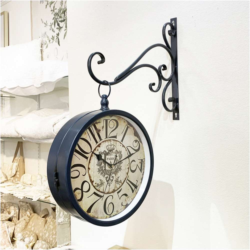 クラシック ステーションクロック ブルー 両面 ウォールクロック