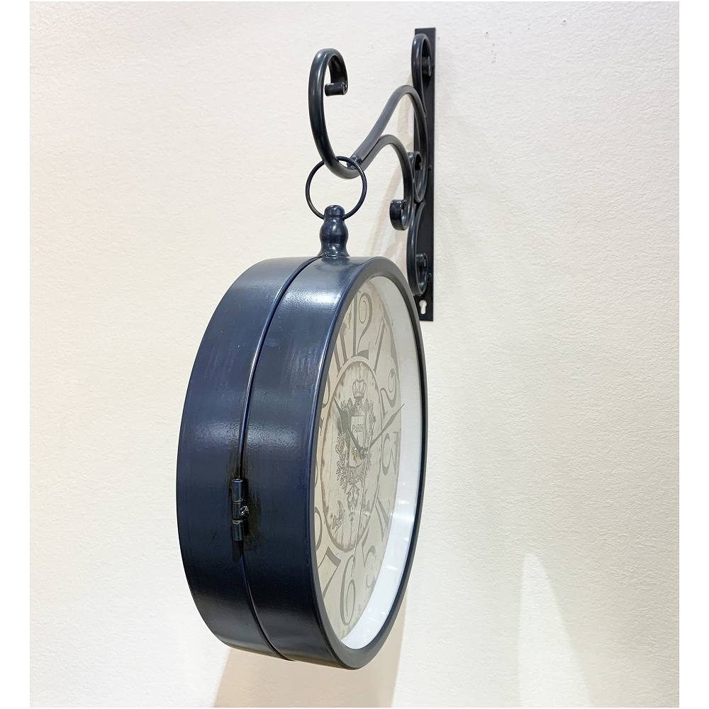 クラシック ステーションクロック ブルー 両面 ウォールクロック